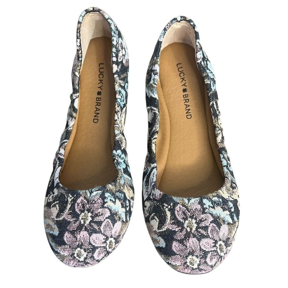 Lucky Brand Emmie Floral Ballet Flats size 7.5M Shady Spruce Scala Rose Shoes